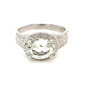 STAMPED 925 Sterling Silver Green/White Stones Ring‎